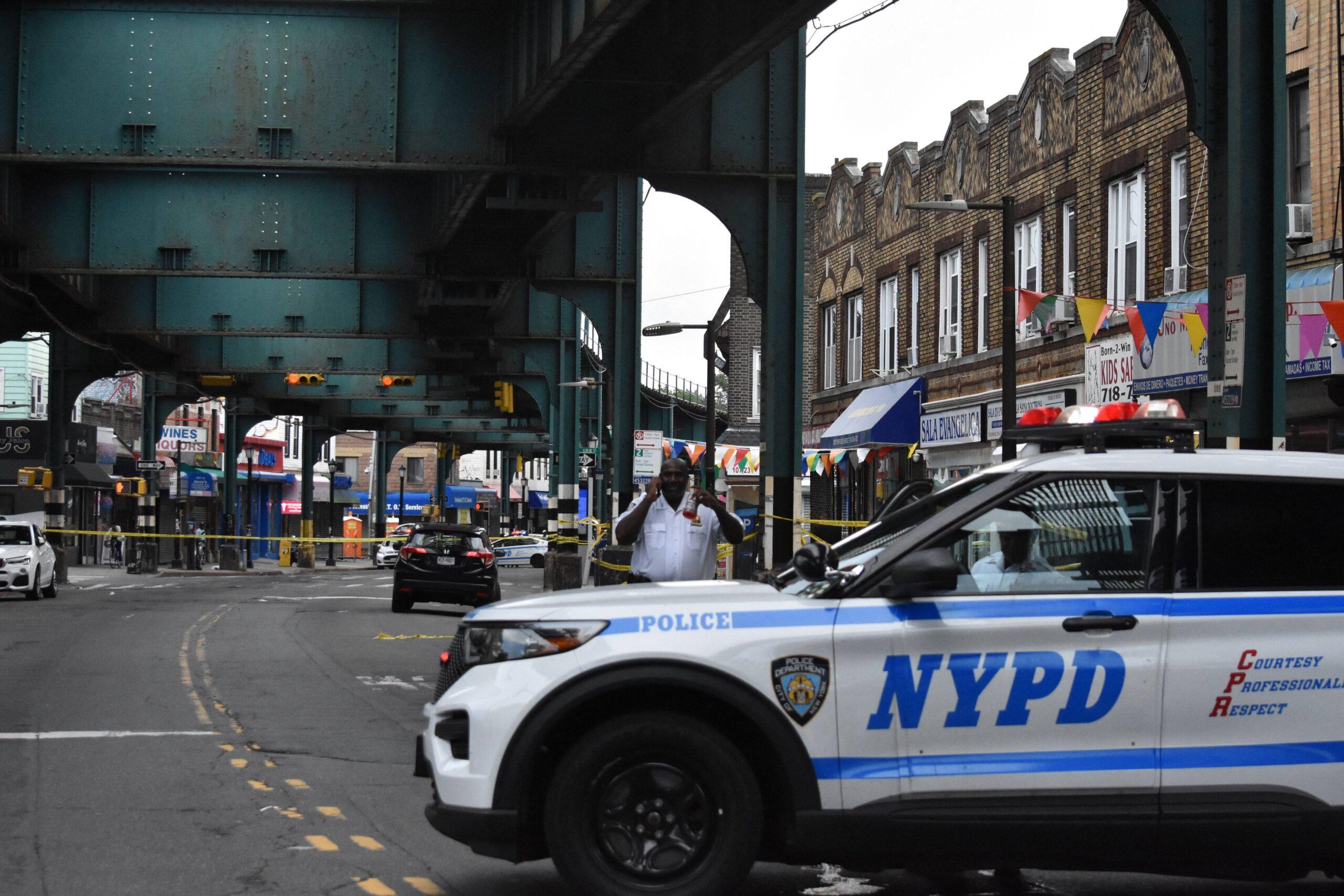 An NYPD police car arrives on scene