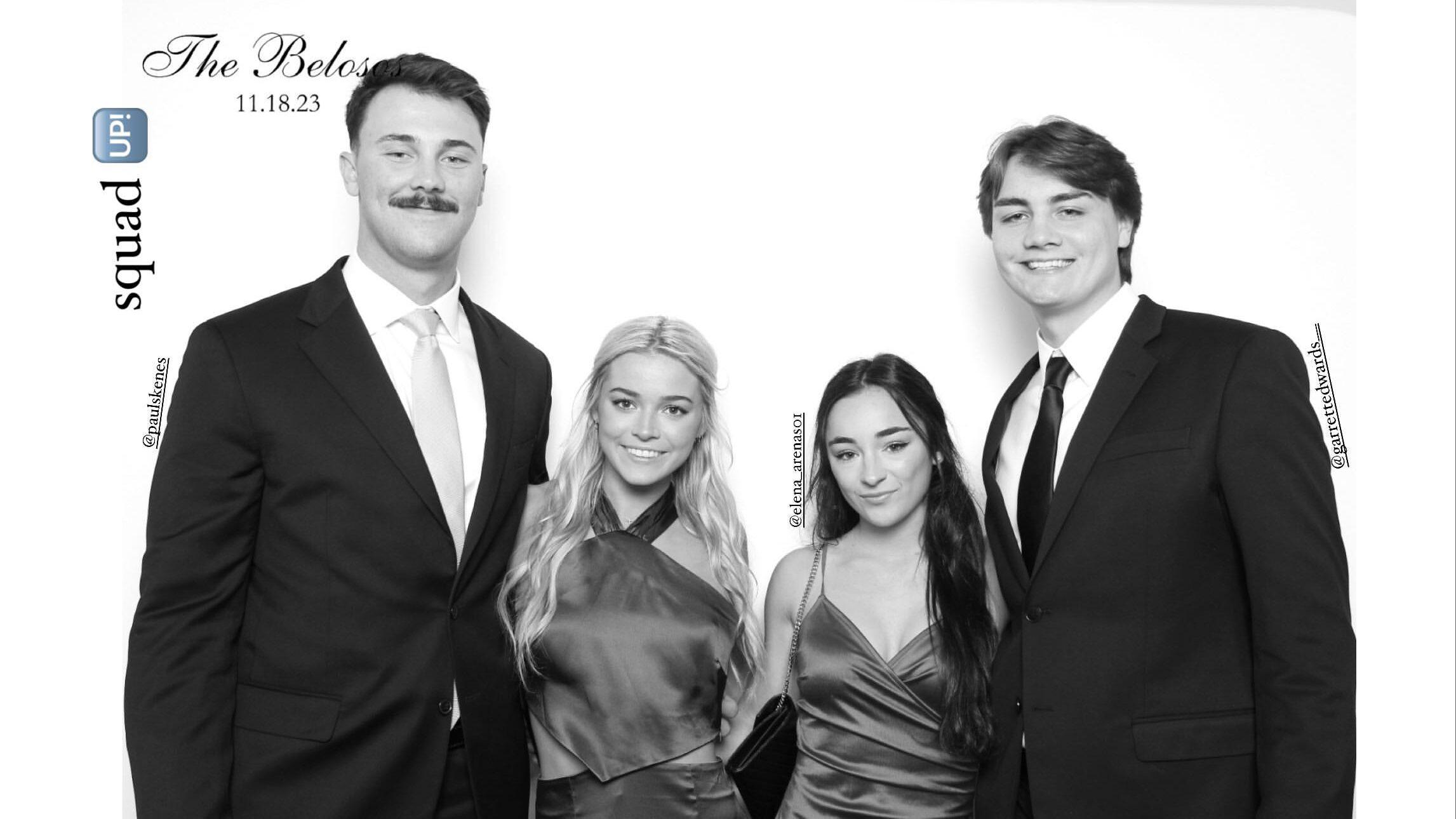 Olivia Dunne, Paul Skenes, Elena Arenas, and Garrett Edwards pose for a picture while attending a wedding.