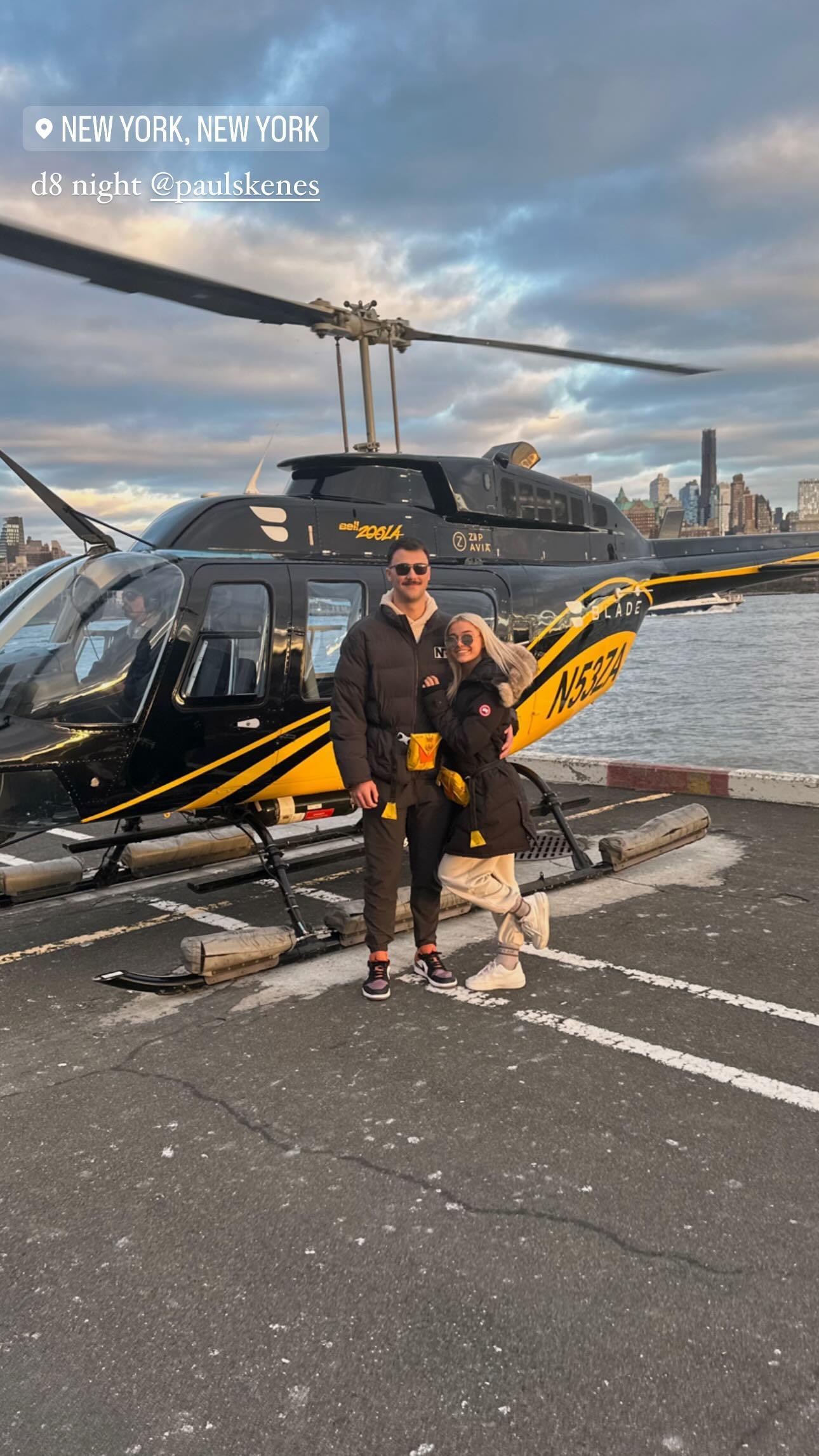Olivia Dunne and Paul Skenes pose for a picture before taking on a helicopter ride in New York City.