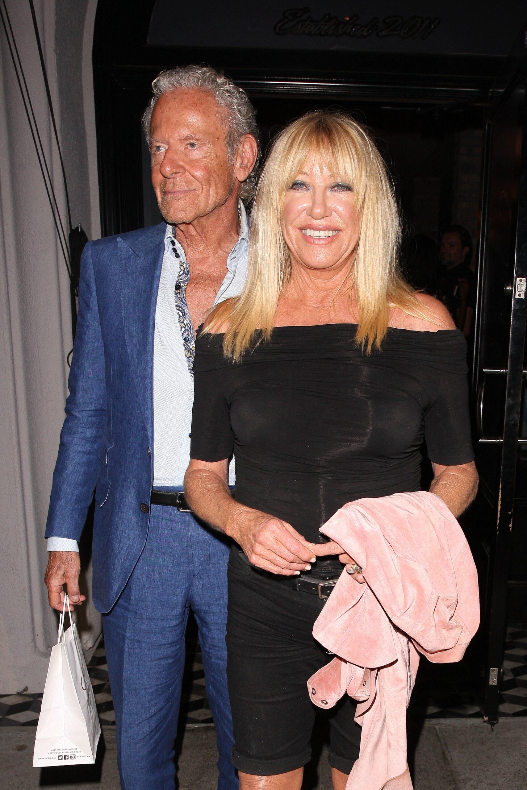 Suzanne Somers and husband Alan Hamel are seen leaving Craig's restaurant after having dinner on Emmy night