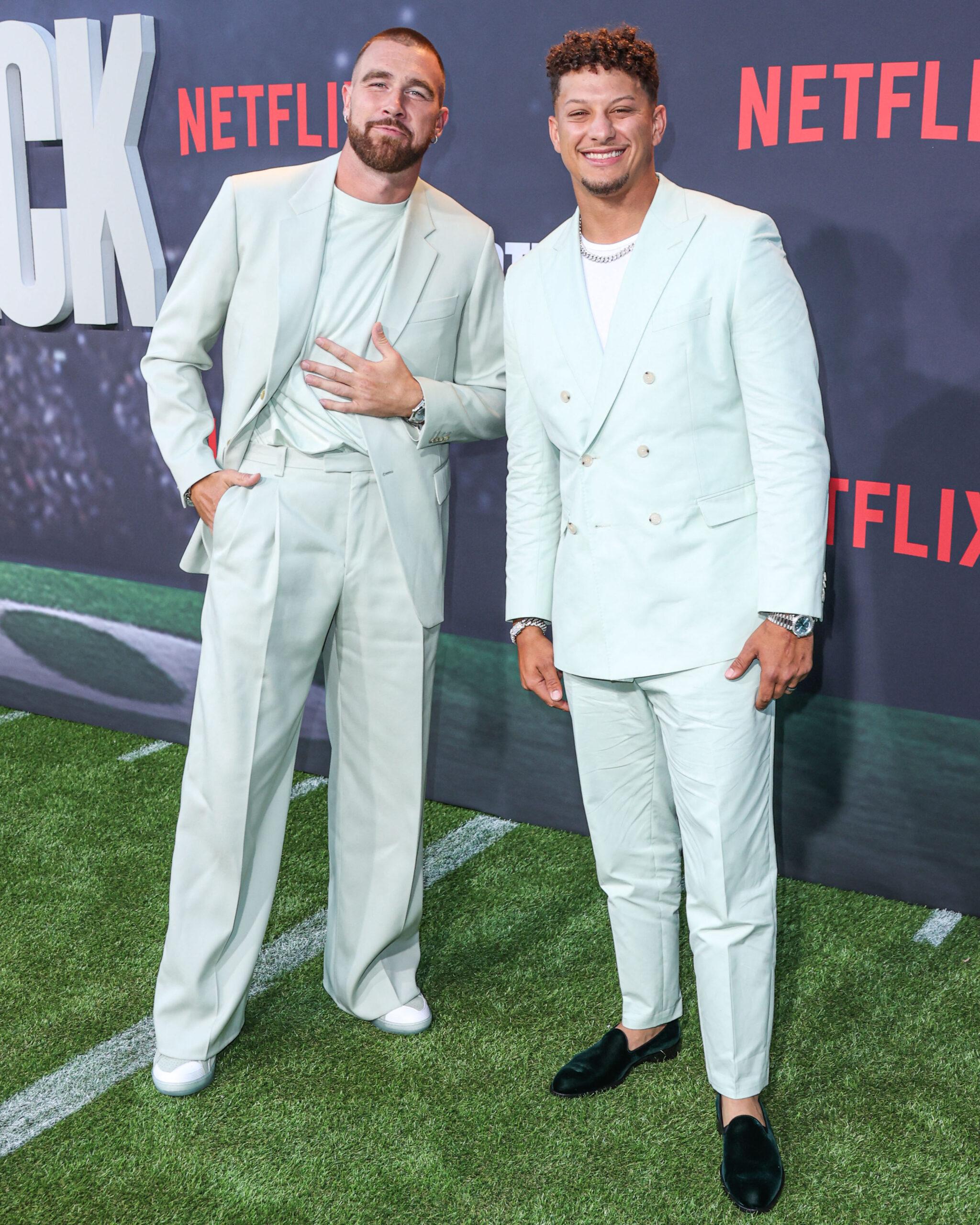 Patrick Mahomes and Travis Kelce at Netflix premiere