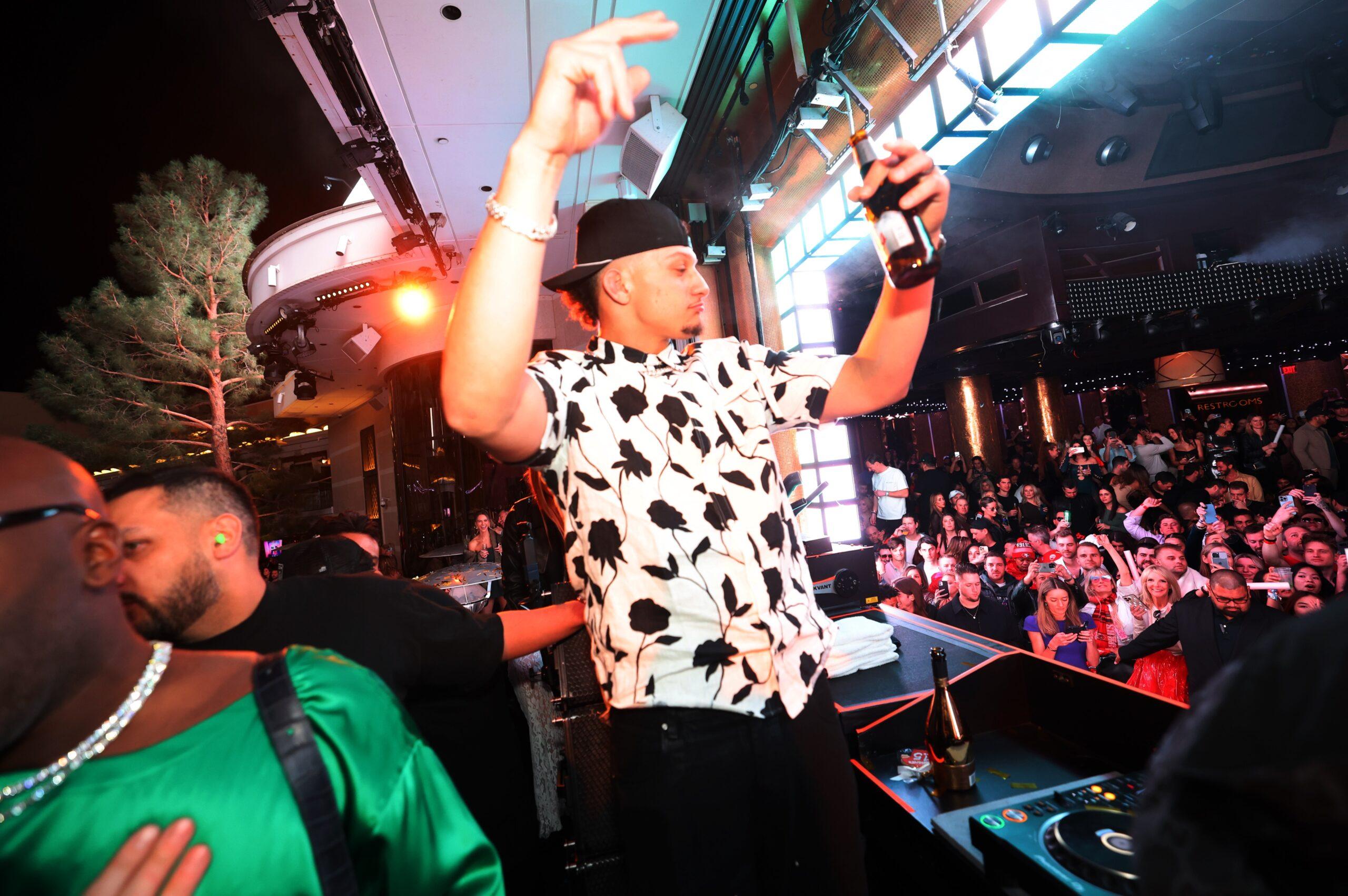 Patrick Mahomes Celebrates at XS Nightclub inside Wynn Las Vegas on Feb. 11