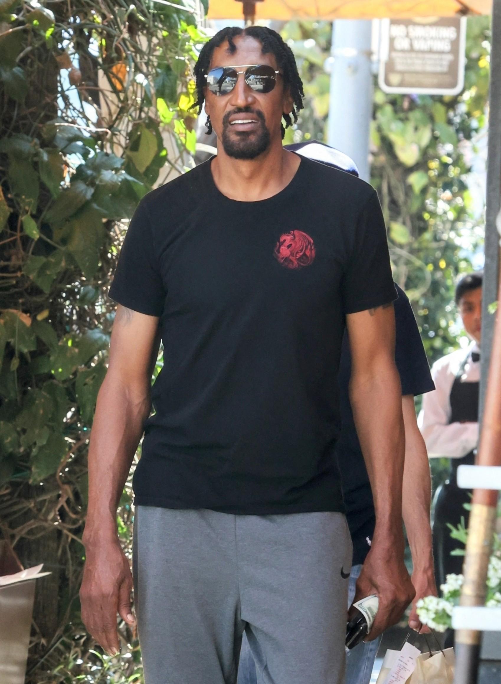 Scottie Pippen is seen leaving lunch with friend at Il Pastaio
