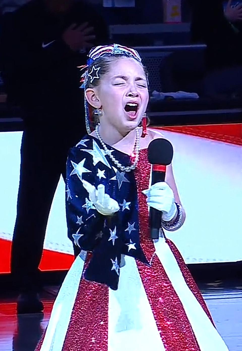 Kinsley Murray singing the National Anthem at the Pacers game