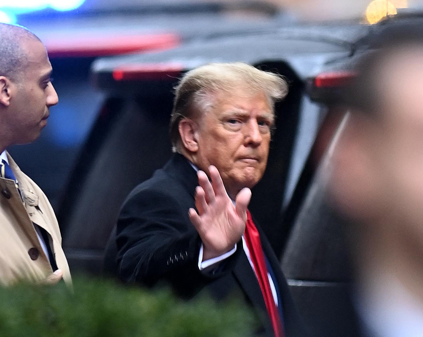 Former President Donald Trump leaves Trump Tower on Fifth Avenue on his way to Federal Court for the ongoing defamation trial brought by E.Jean Carroll in lower Manhattan. Today there will be the closing statements.