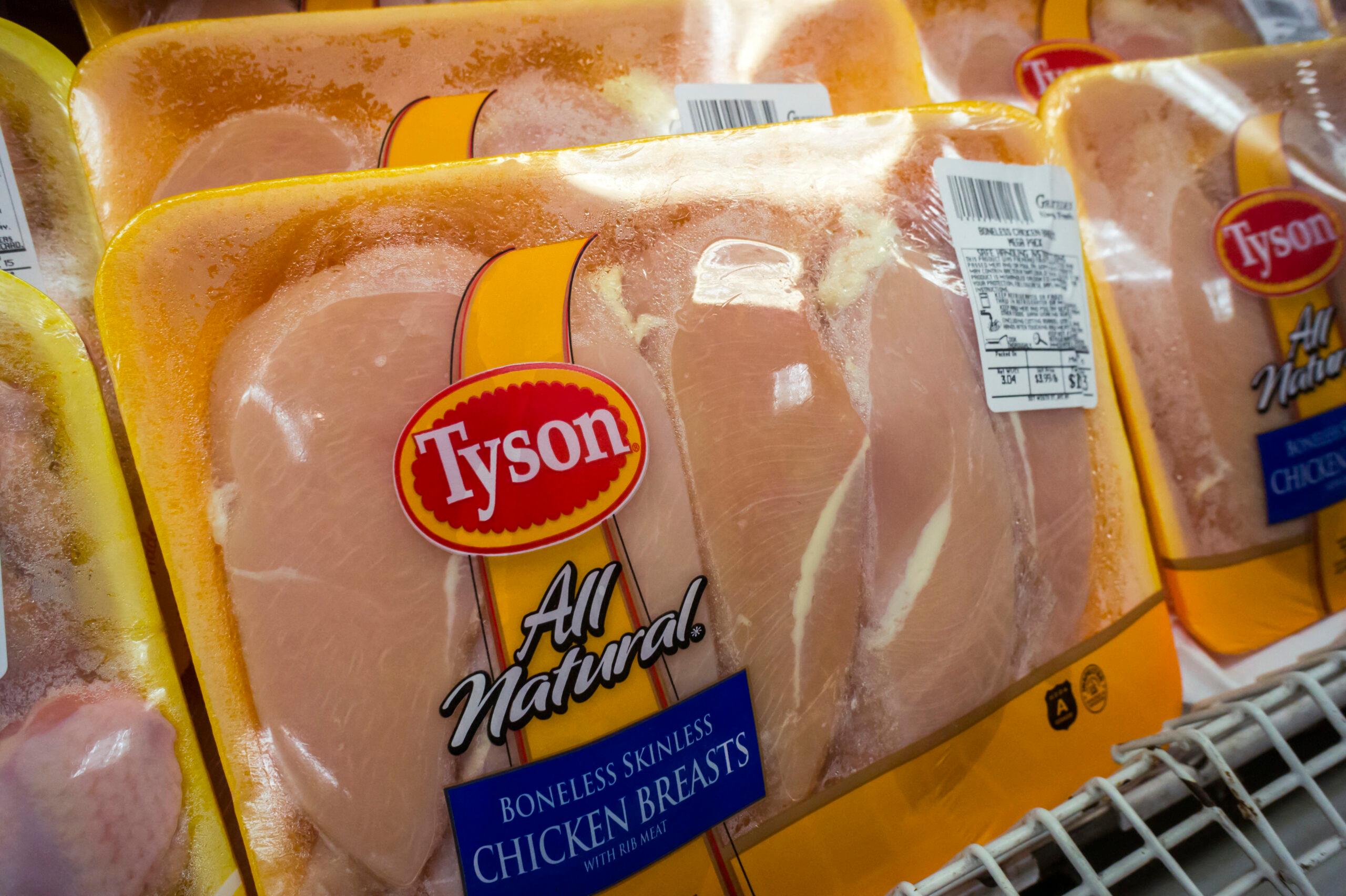 Packages of Tyson brand chicken in the meat department of a supermarket in the New York neighborhood of Chelsea on Tuesday, May 5, 2015. 