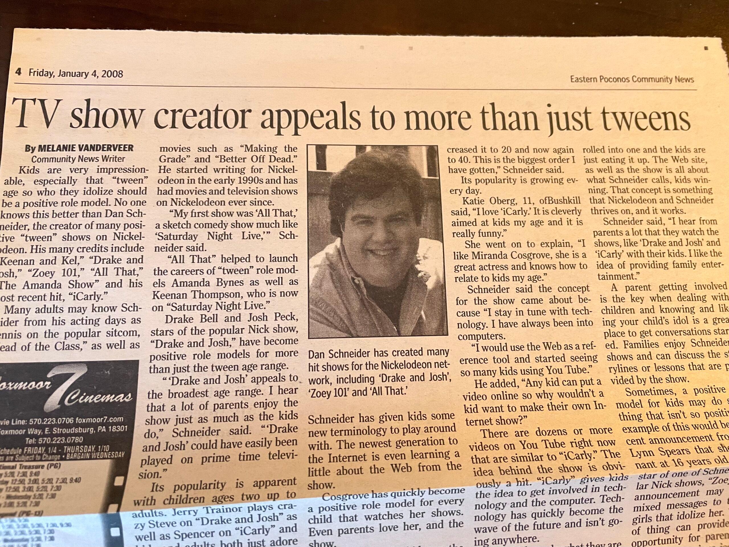 Dan Schneider in the newspaper