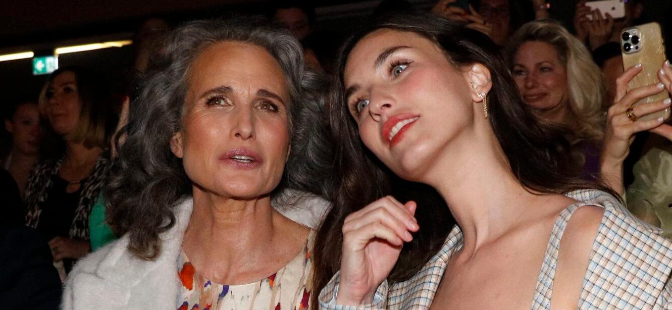 Andie MacDowell with daughter Rainey Qualley attend the Marc Cain Fashion Show Fall/Winter 2023 on January 18, 2023 in Berlin, Germany.