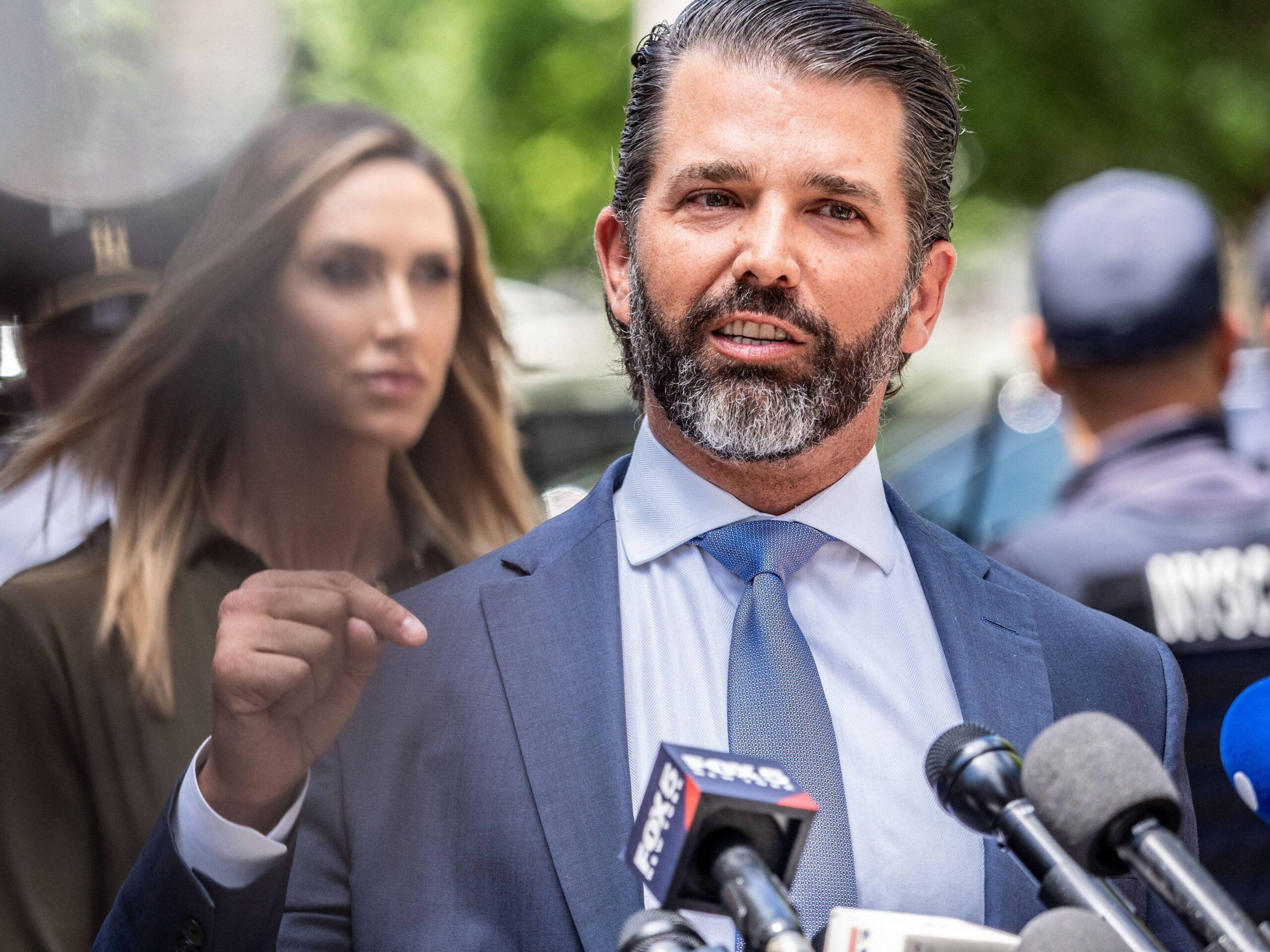 Donald Trump Jr. speaking to the press