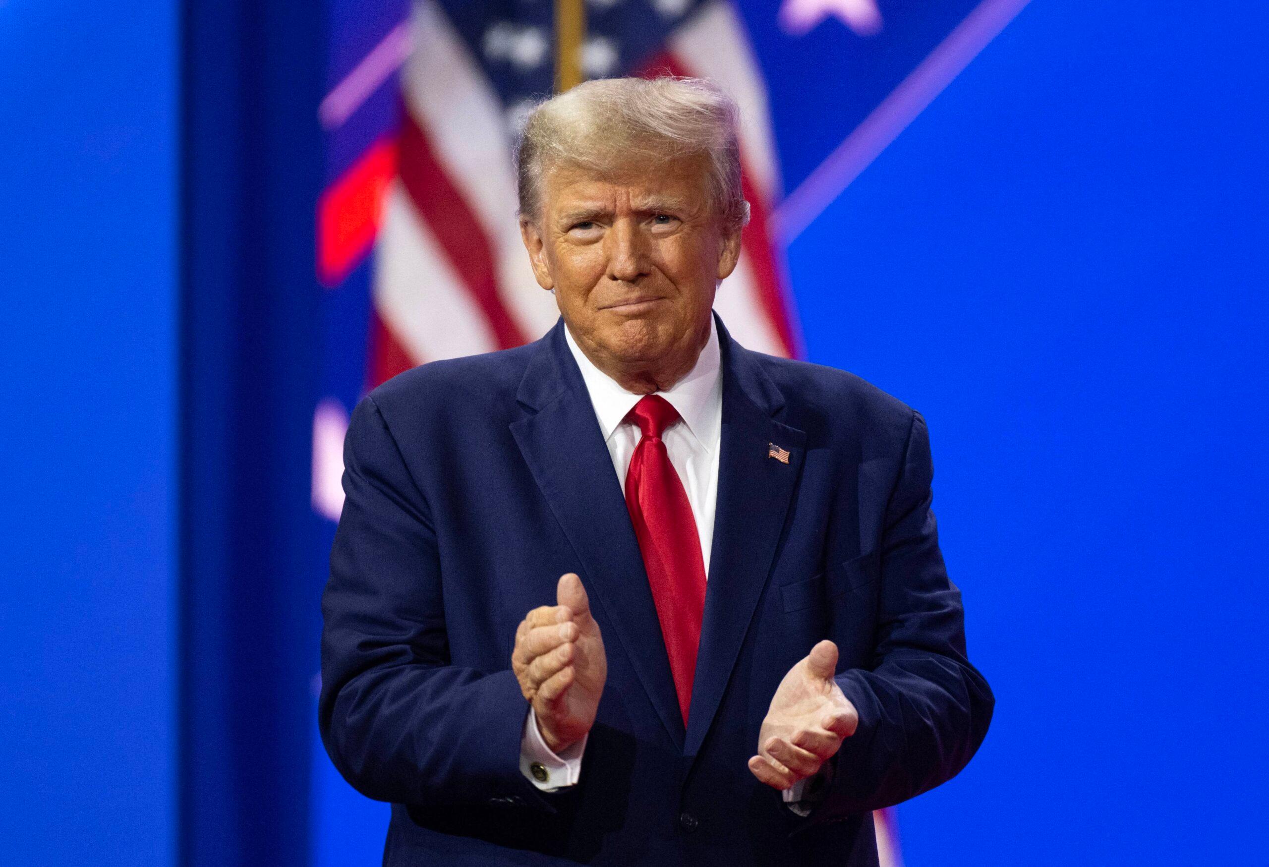 Donald Trump clapping at CPAC 2023