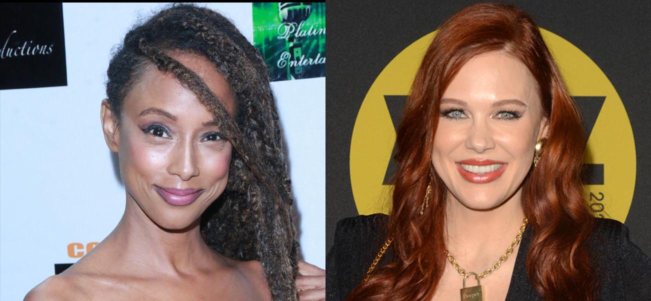 A collage of Trina McGee and Maitland Ward smiling on the red carpet