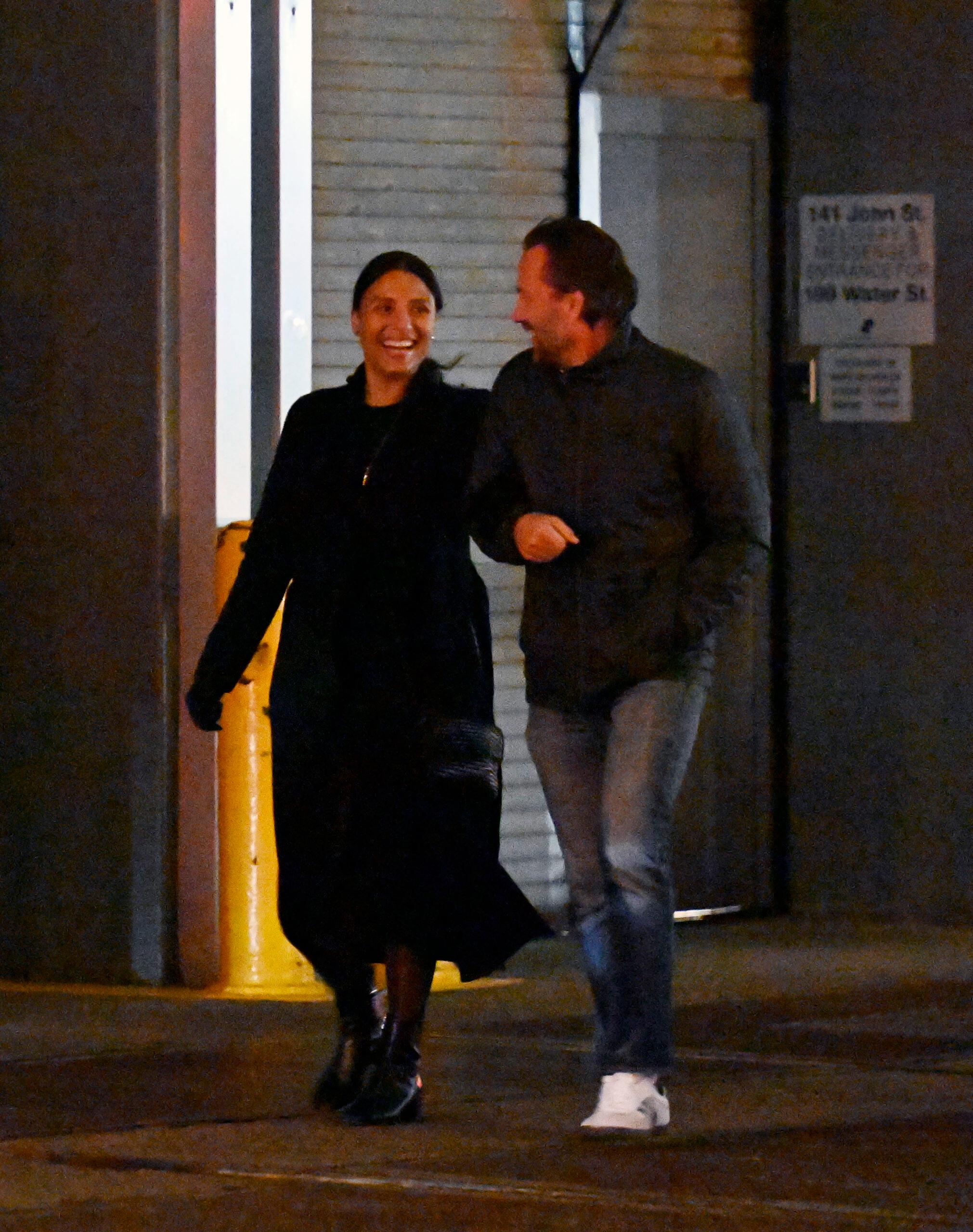 Andrew Shue and Marilee Fiebig walk home smiling after dinner in NYC.