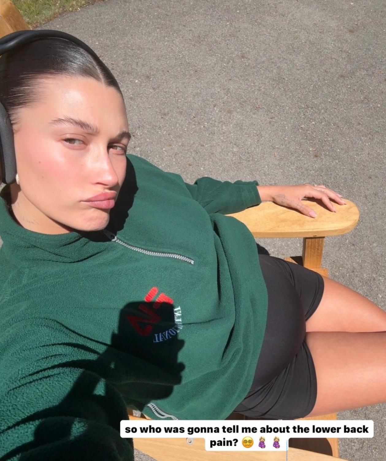 Hailey Bieber shows off her baby bump in a selfie