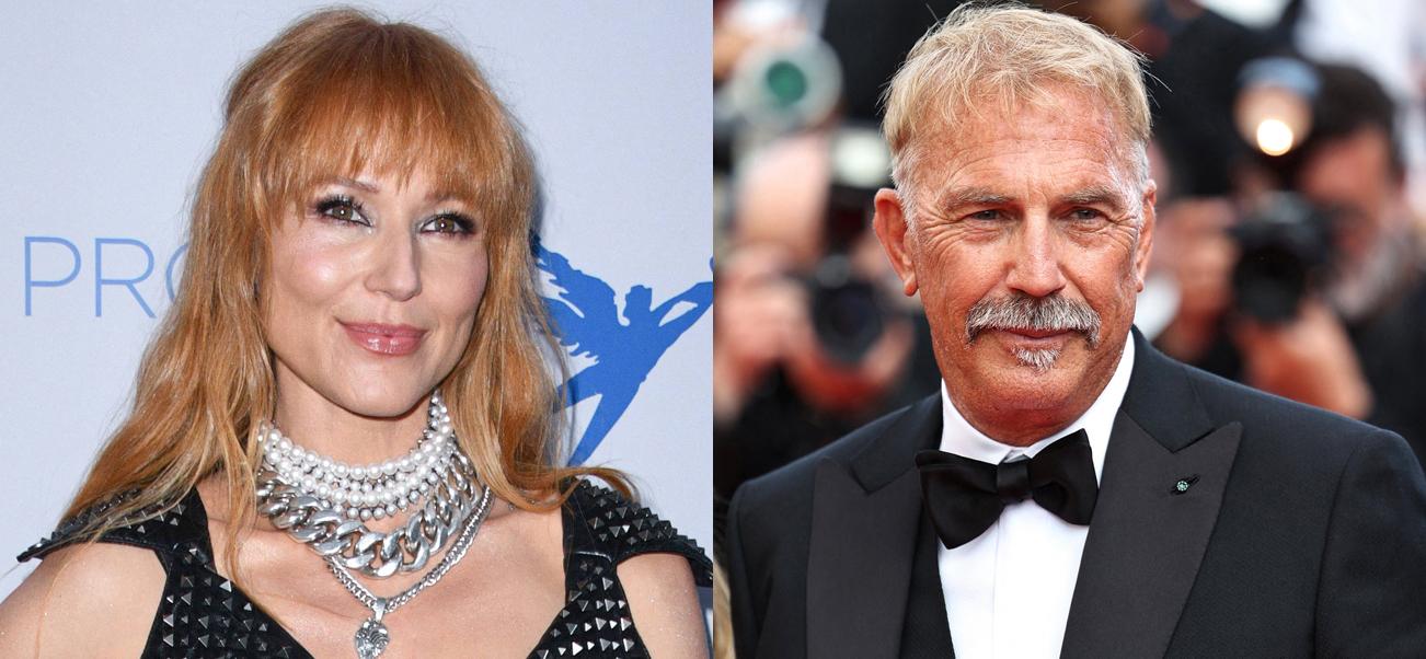 A collage of Singer Jewel and Kevin Costner posing for pictures on red carpets