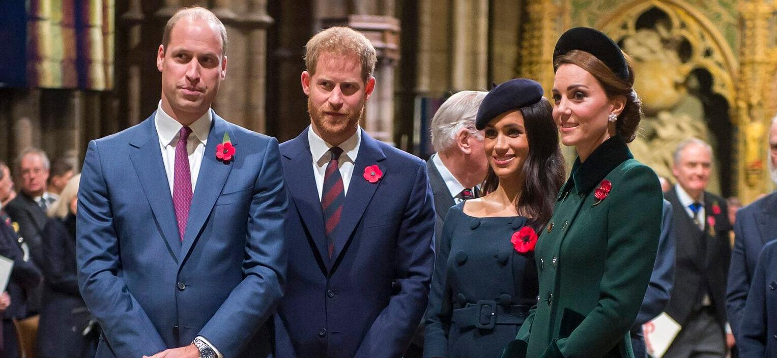 (L-R) Prince William, Prince Harry, Meghan Markle, Kate Middleton