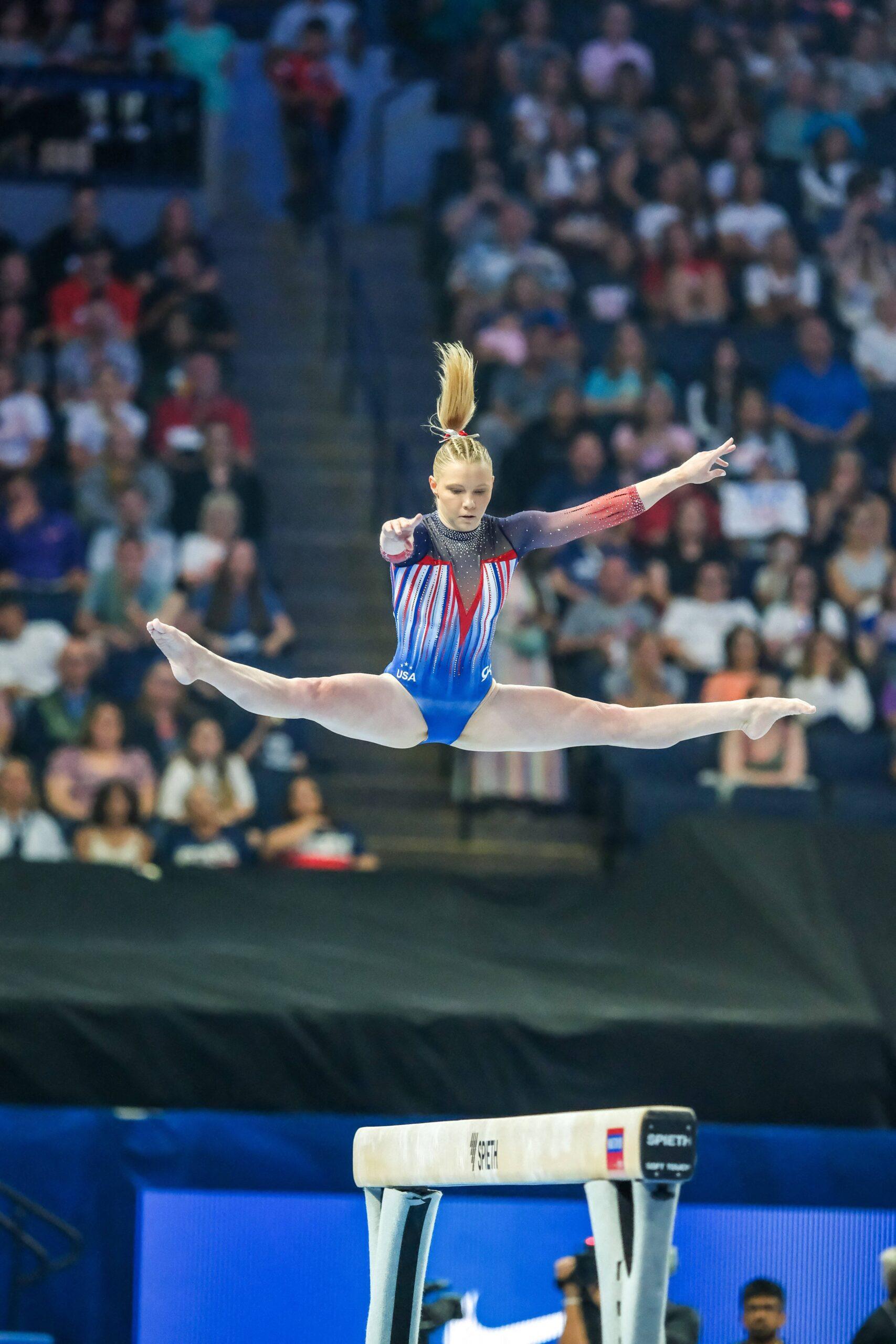 Jade Carey performing Beam at the 2024 Olympic Trials