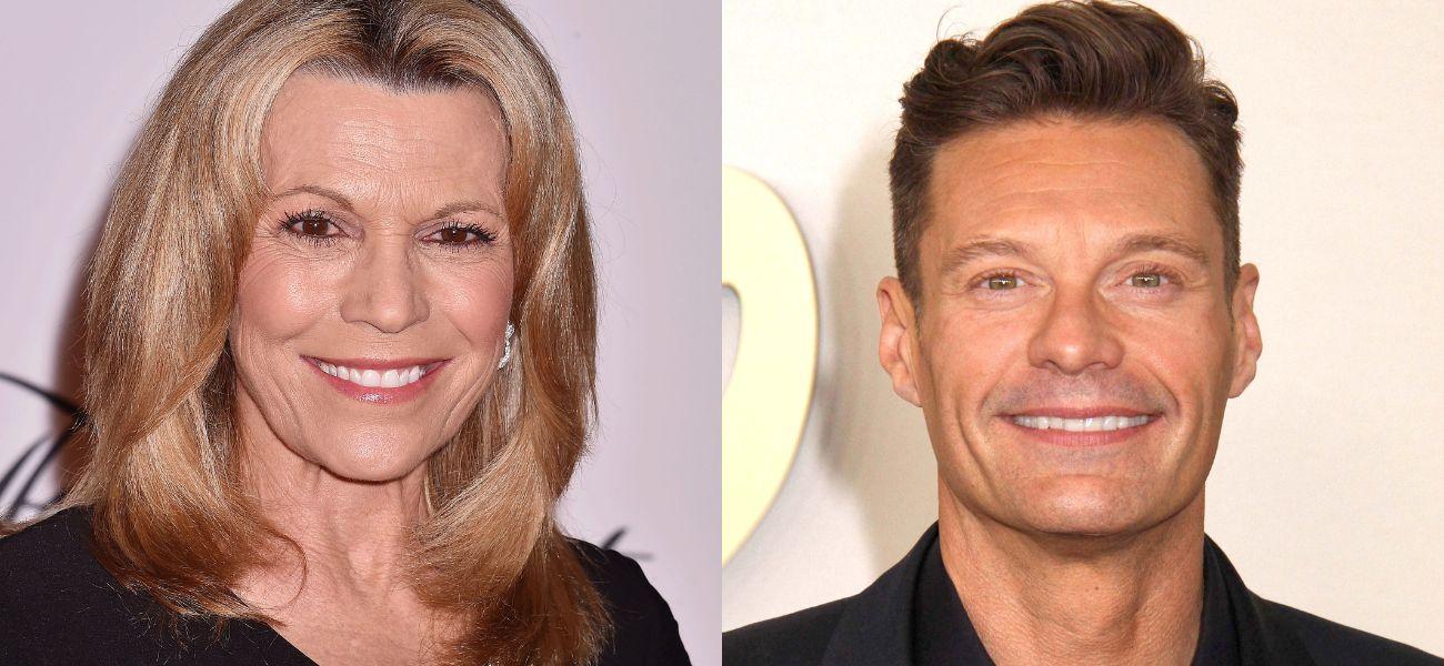 Vanna White smiling (left) Ryan Seacrest smiling (right)