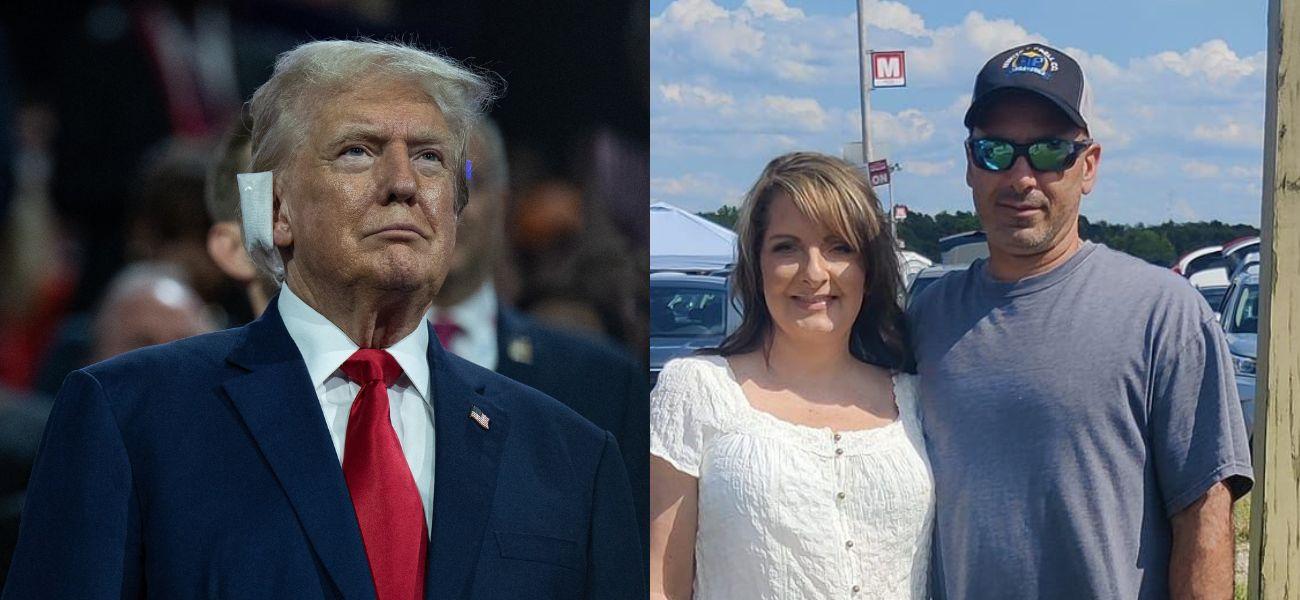 Donald Trump (left) Helen and Corey Comperatore (right)