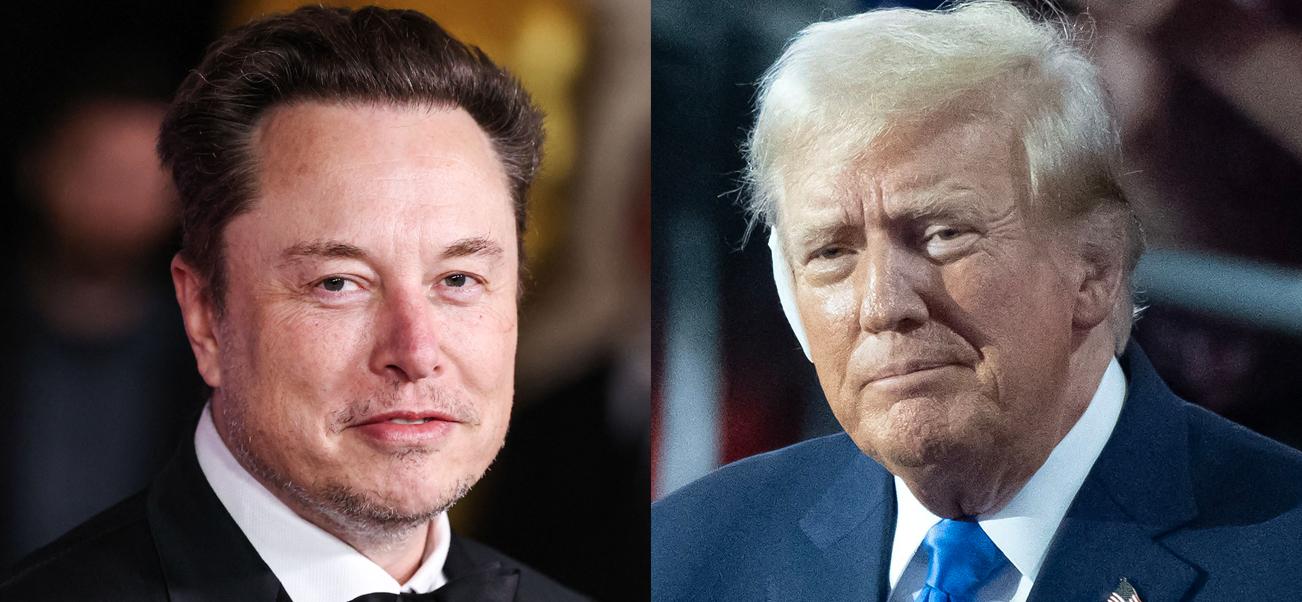 A collage of Elon Musk and Donald Trump's portraits