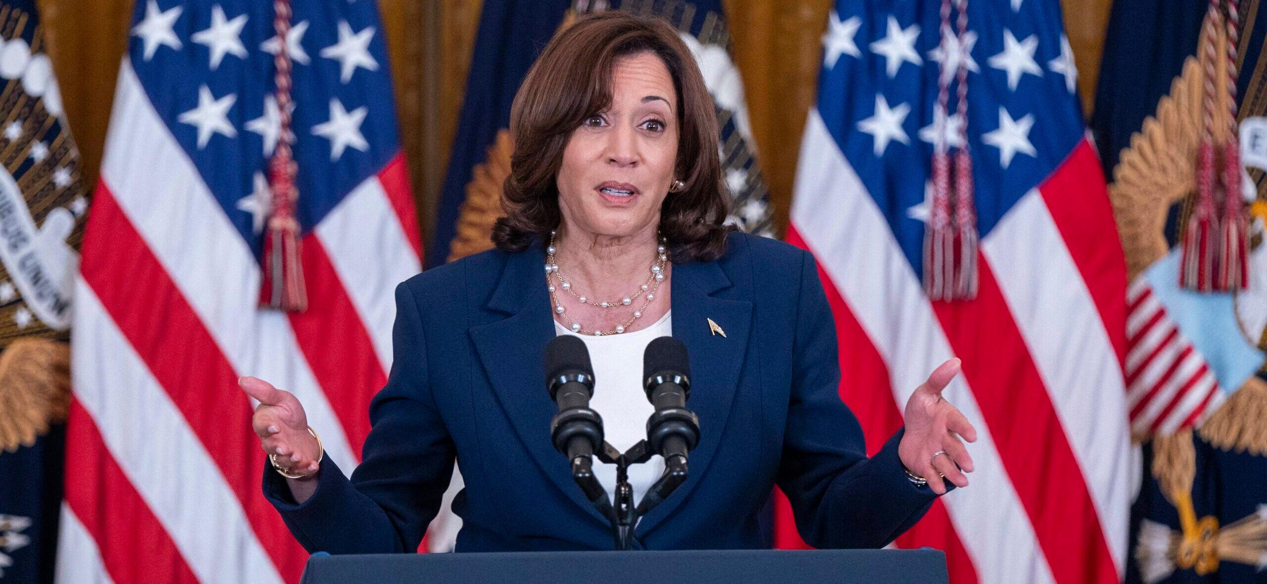 US Vice President Kamala Harris arrives to delivers remarks during an event on lowering health care costs at the White House