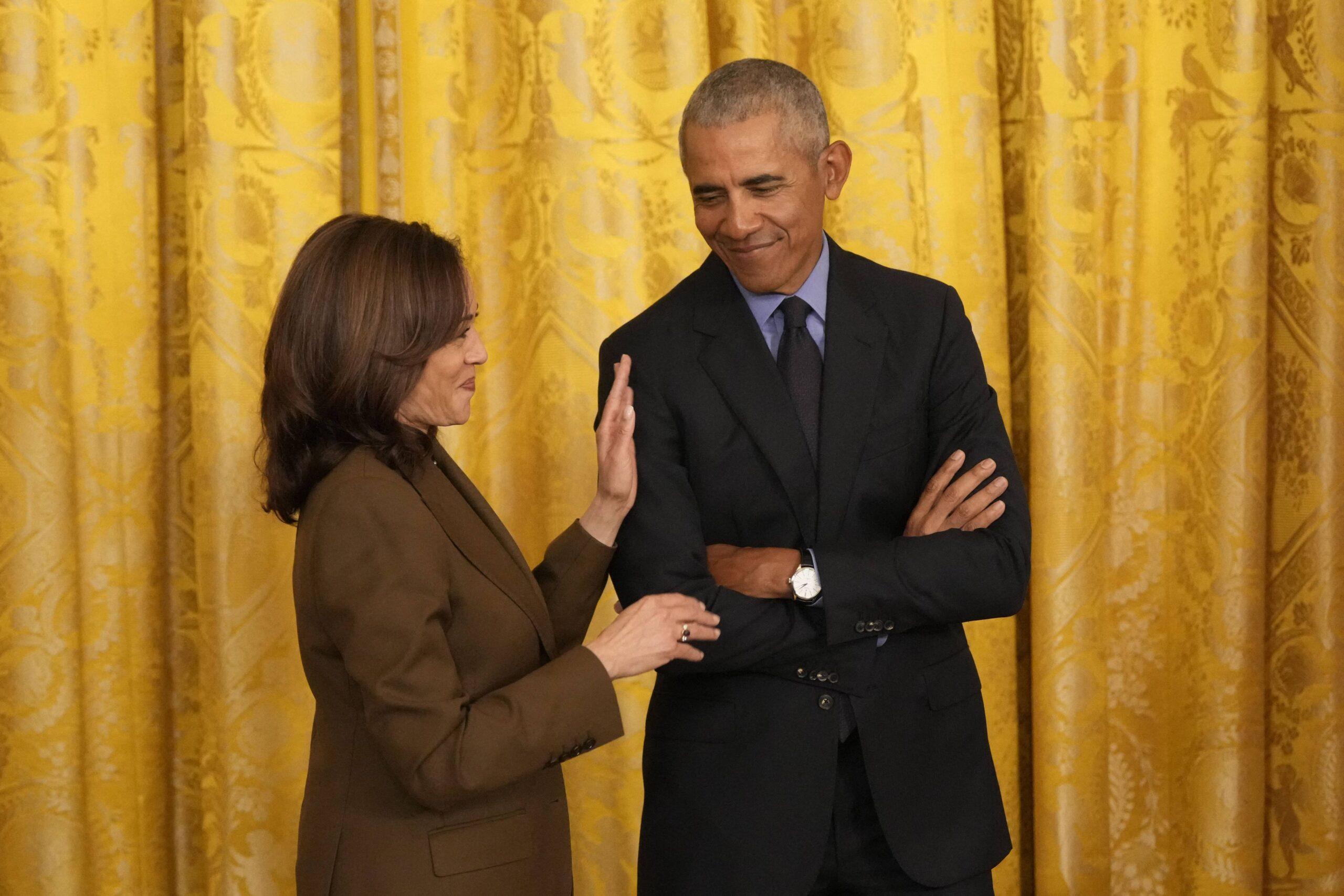 Kamala Harris and Barack Obama in East Room of the White House