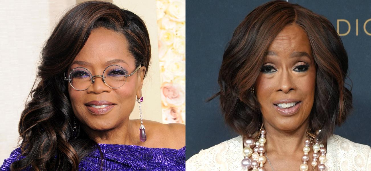 A collage of Oprah Winfrey And Gayle King smiling