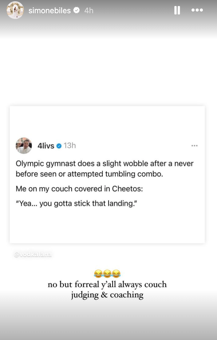 Simone Biles calls out coach judges in Instagram Stories