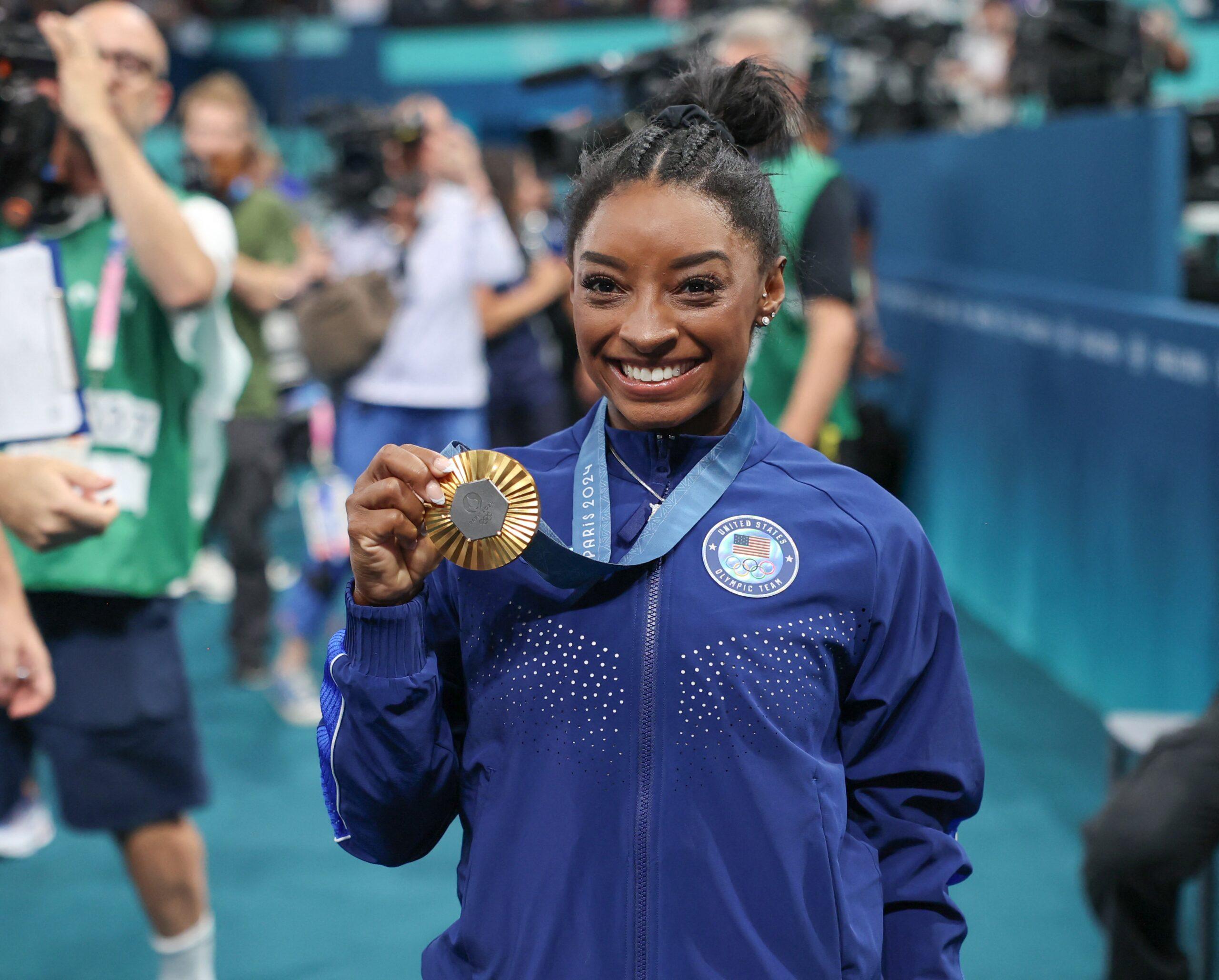 Simone Biles (1st) Paris 2024 Olympic Games Gymnastique Women's Final at Arena Bercy on August 1st 2024.