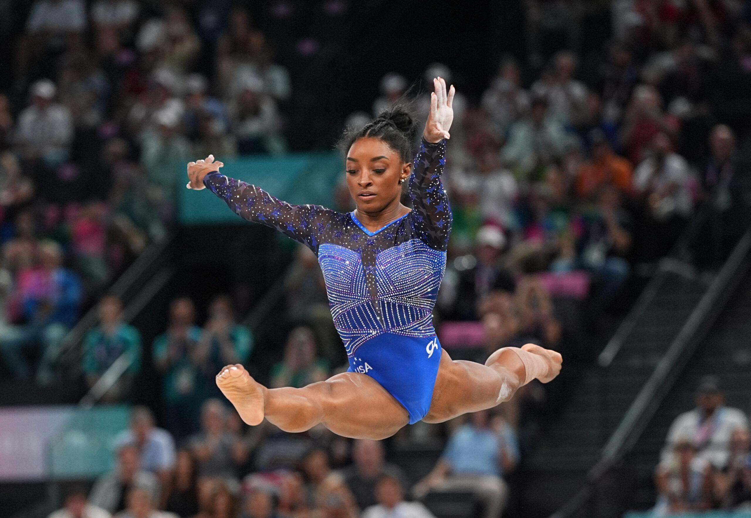 Simone Biles na trave nas Olimpíadas de 2024