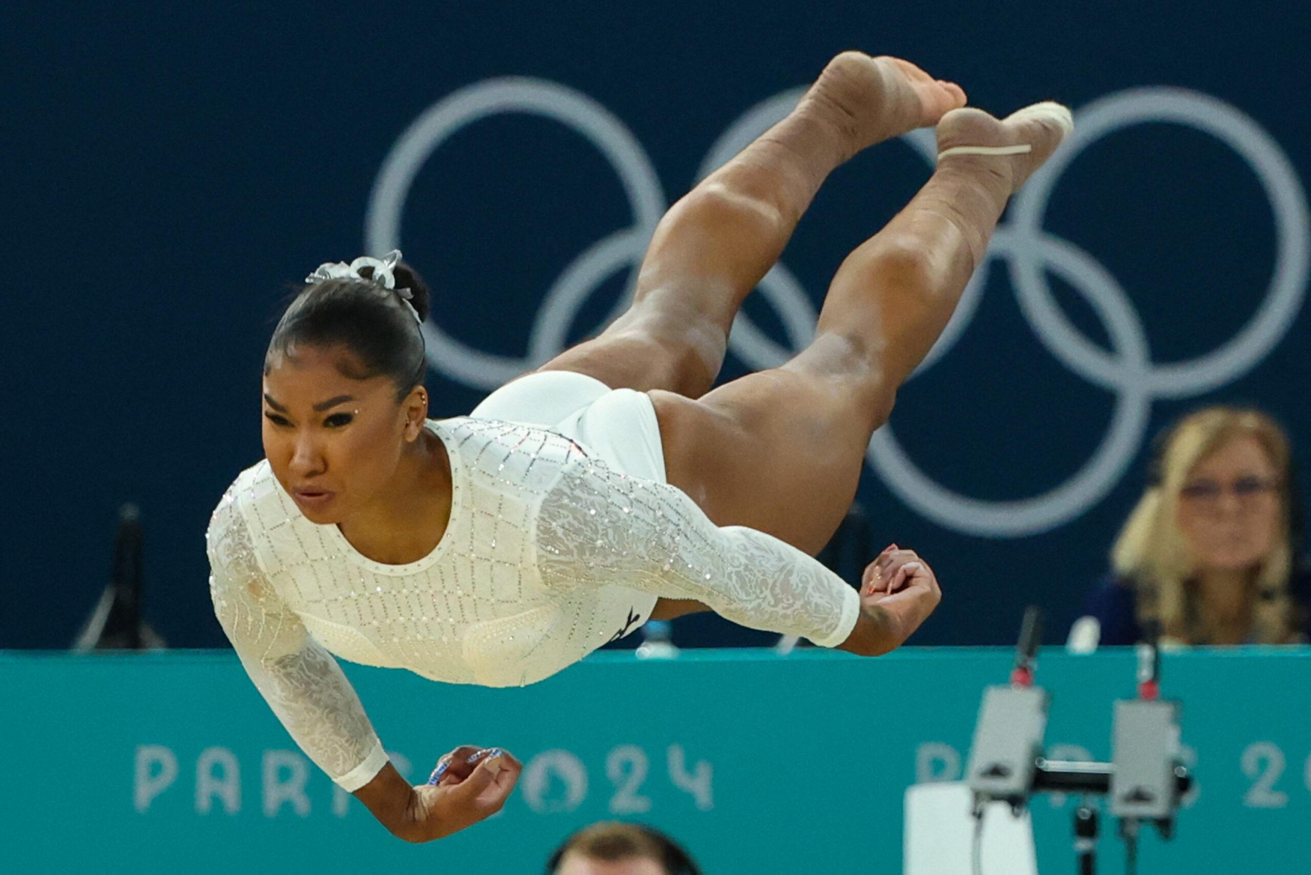 Jordan Chiles on floor at Olympics