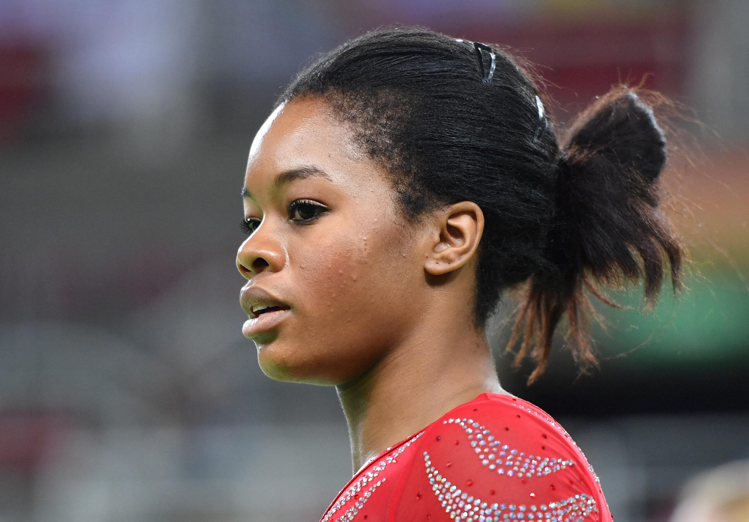 Gabby Souglas at U.S. women's gymnastics Aly Raisman at the 2016 Olympics in Rio