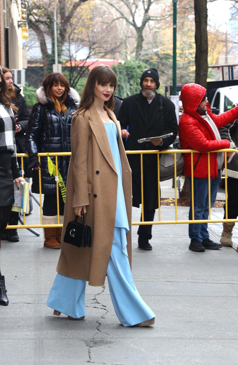 Lily Collins is seen leaving The View to promote Emily in Paris