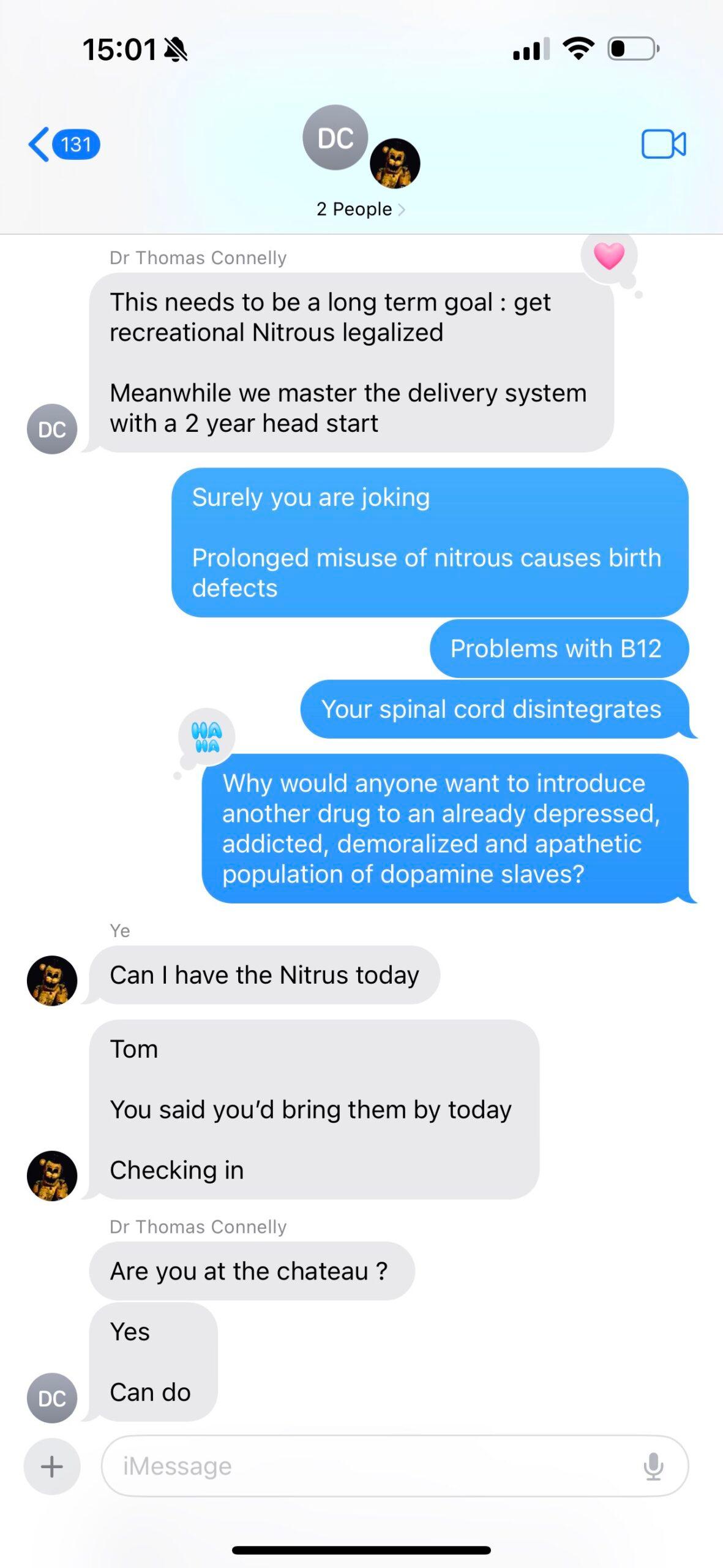 A screenshot of an alleged text exchange between Kanye West and his dentist