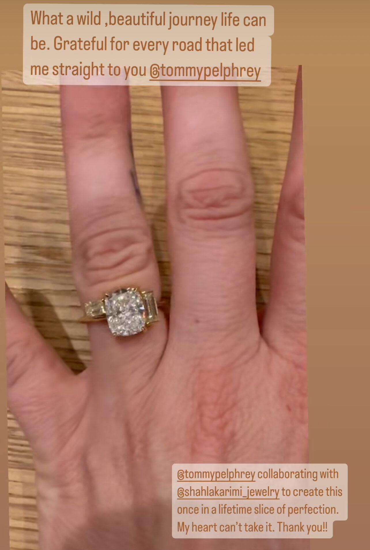 Kaley Cuoco post a video of her engagement ring on her Instagram story