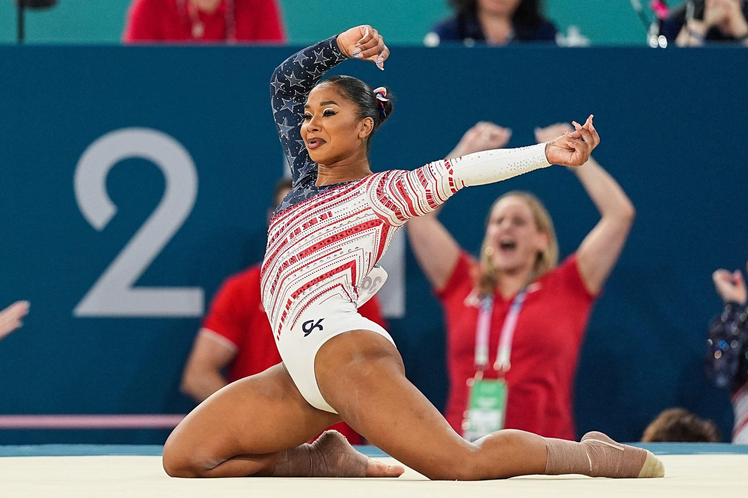 Jordan Chiles finished her floor exercise at the 2024 Olympic Games in Paris