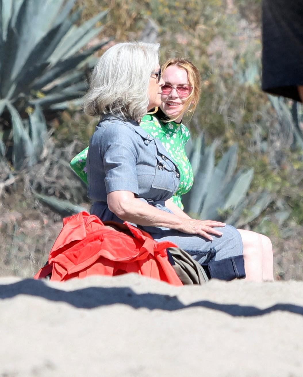 Lindsay Lohan and Jamie Lee Curtis are seen on the beach for Freaky Friday 2