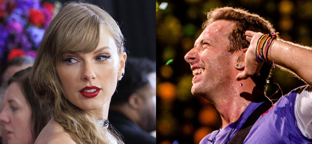 A photo collage of Taylor Swift and Chris Martin