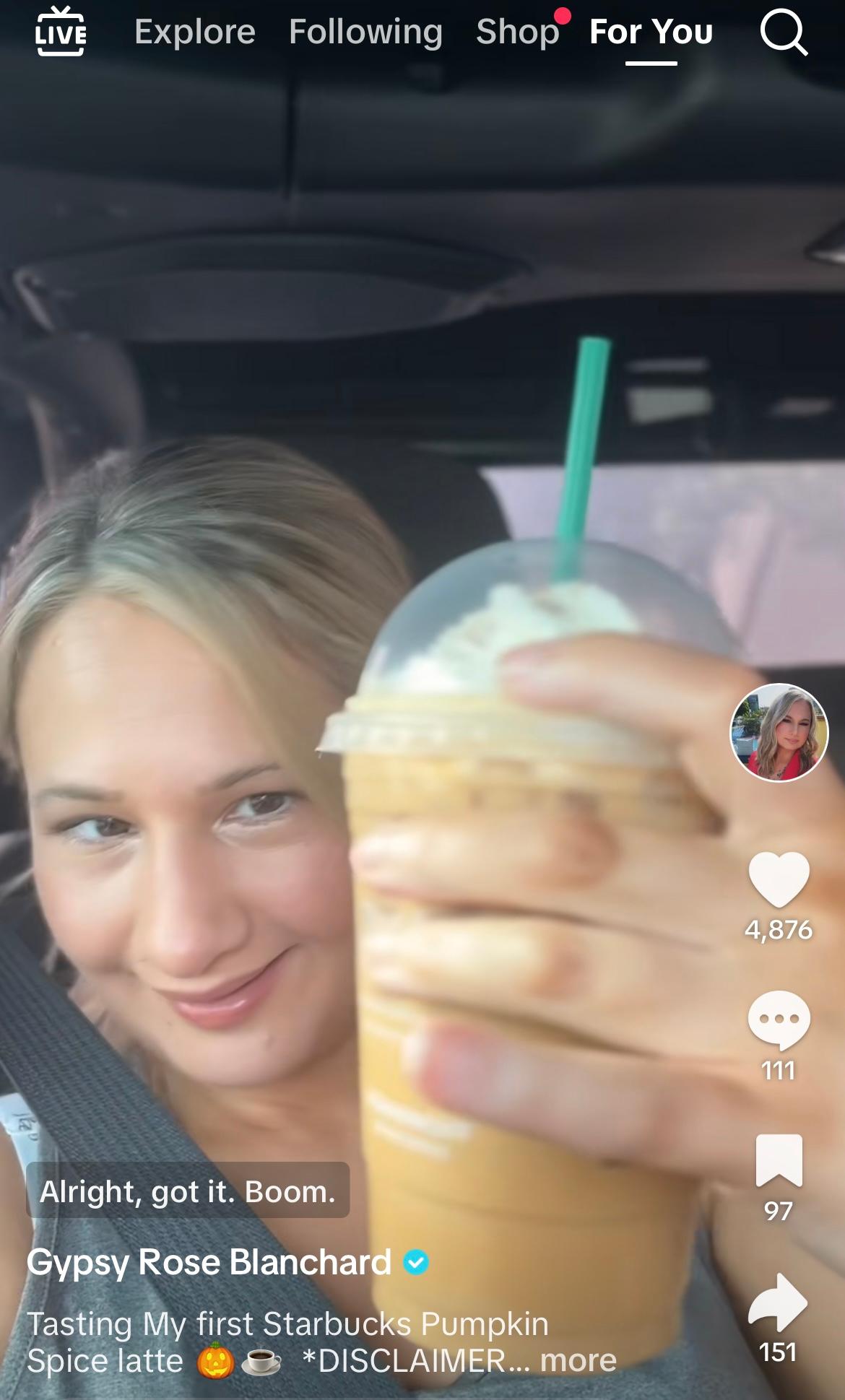 Gypsy Rose Blanchard tries Pumpkin Spice Latte for the first time