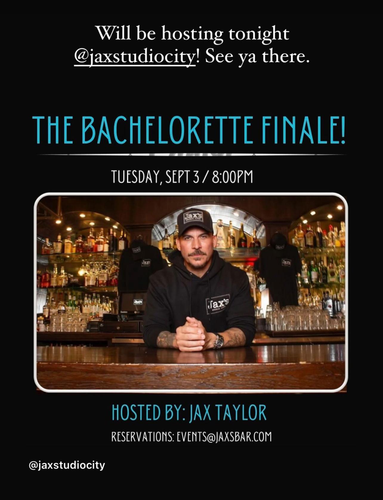 Jax Taylor shared a post about his hosting duties for "The Bachelorette"