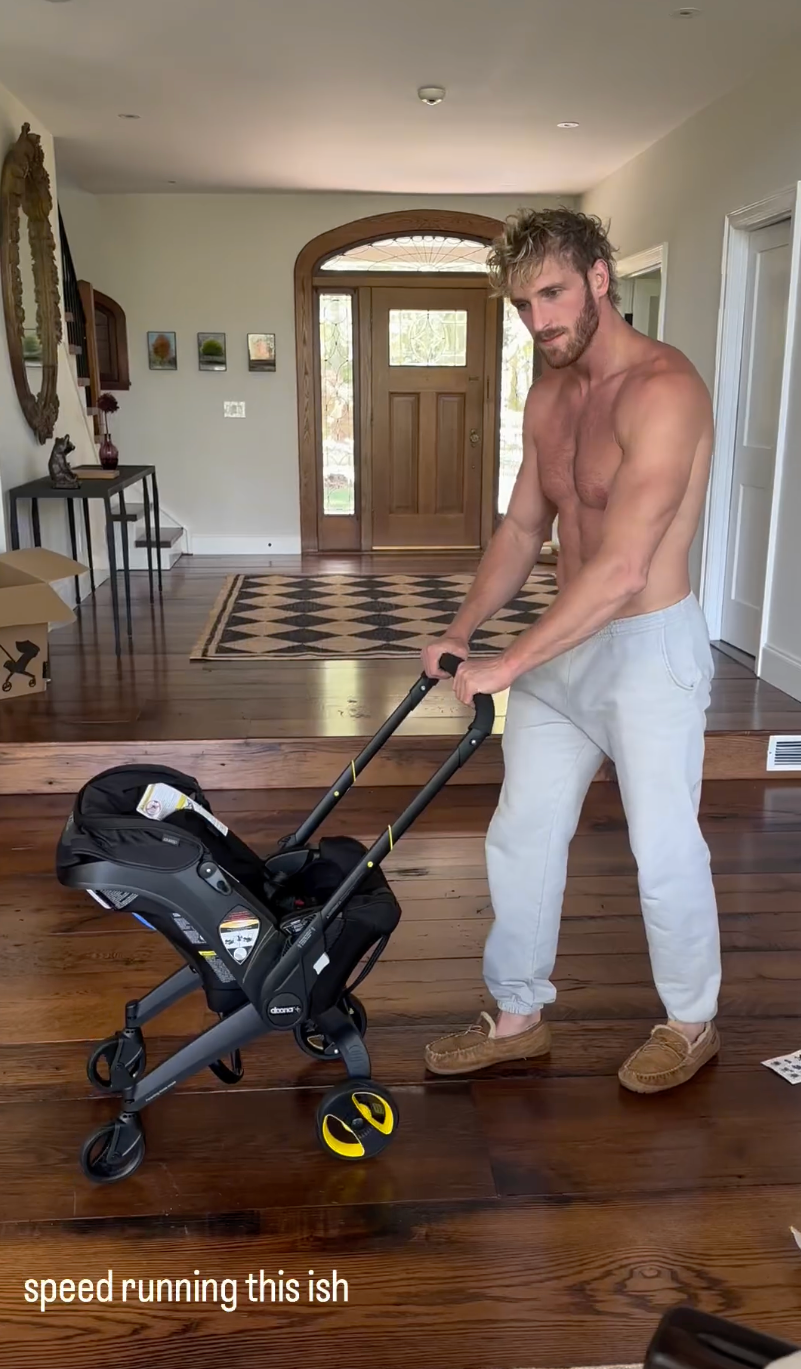 Logan Paul tests out new baby stroller.