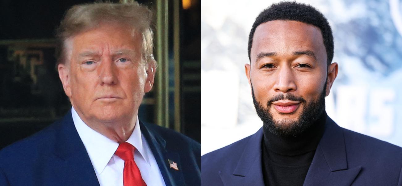 A photo collage of Donald Trump and John Legend