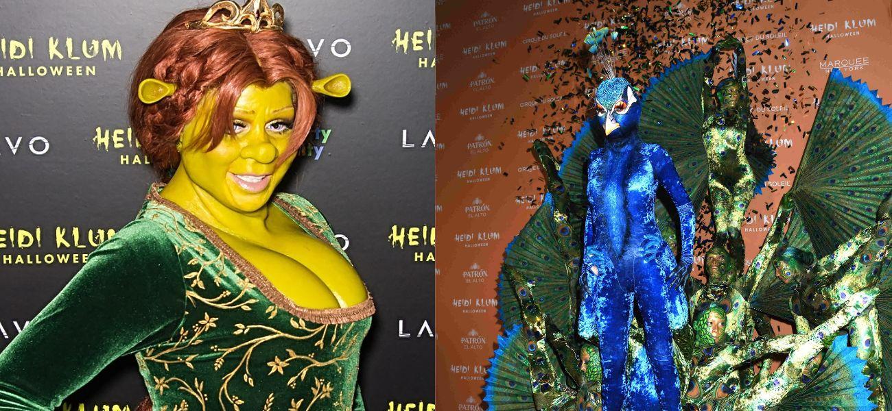 Heidi Klum as Fiona (left) Heidi Klum as a peacock (right)