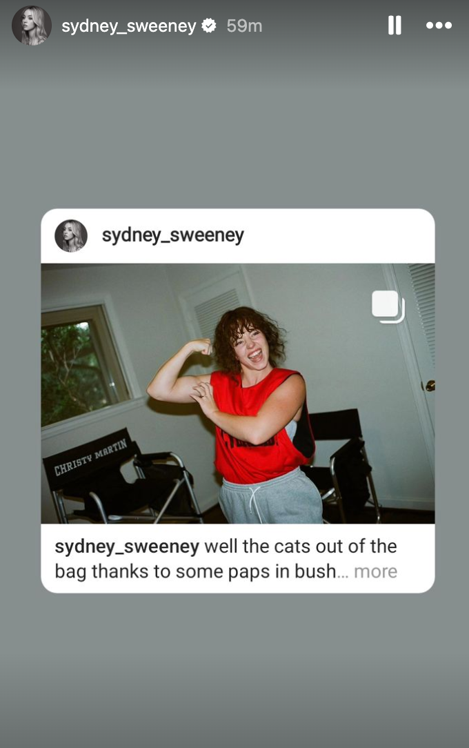 Sydney Sweeney Instagram Stories showing her dark hair