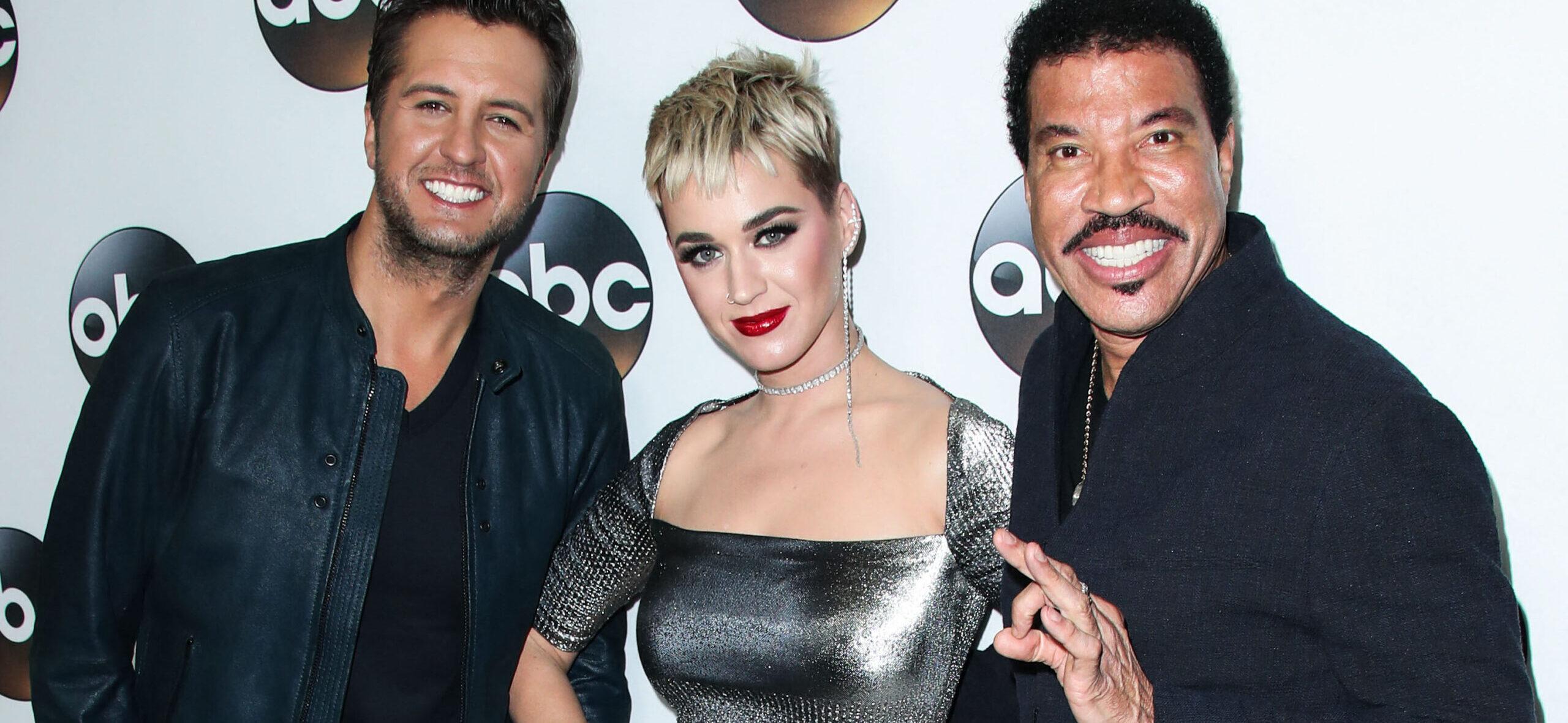 Luke Bryan, Katy Perry, and Lionel Richie smiling together