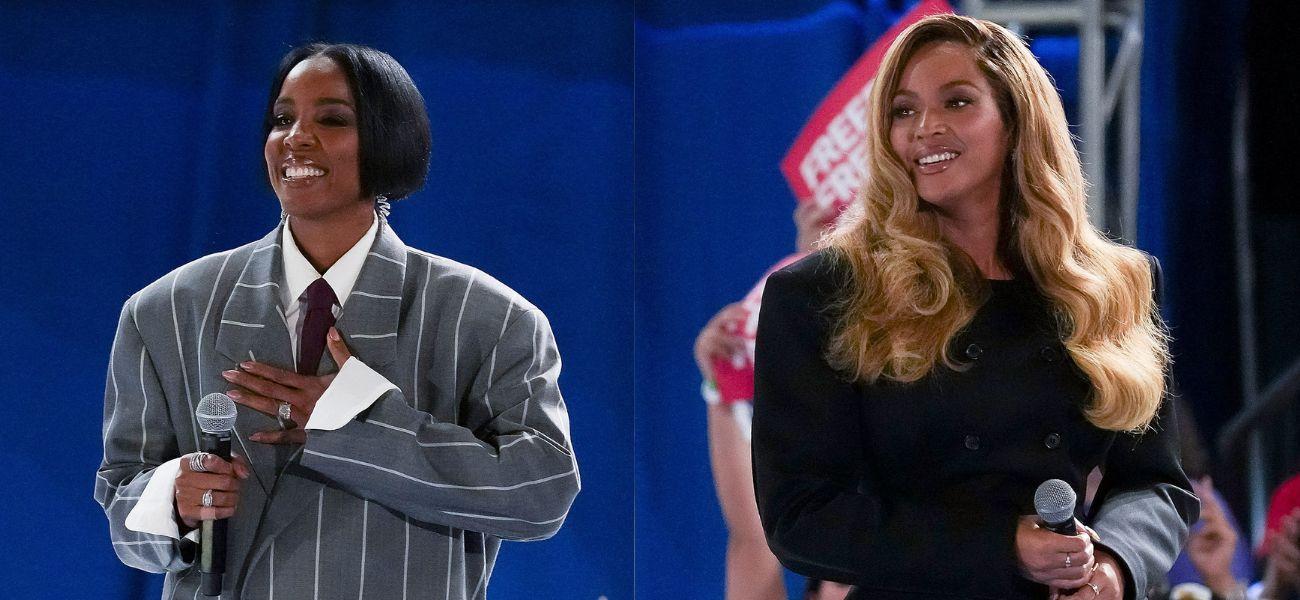 Beyonce and Kelly Rowland at Kamala Harris rally