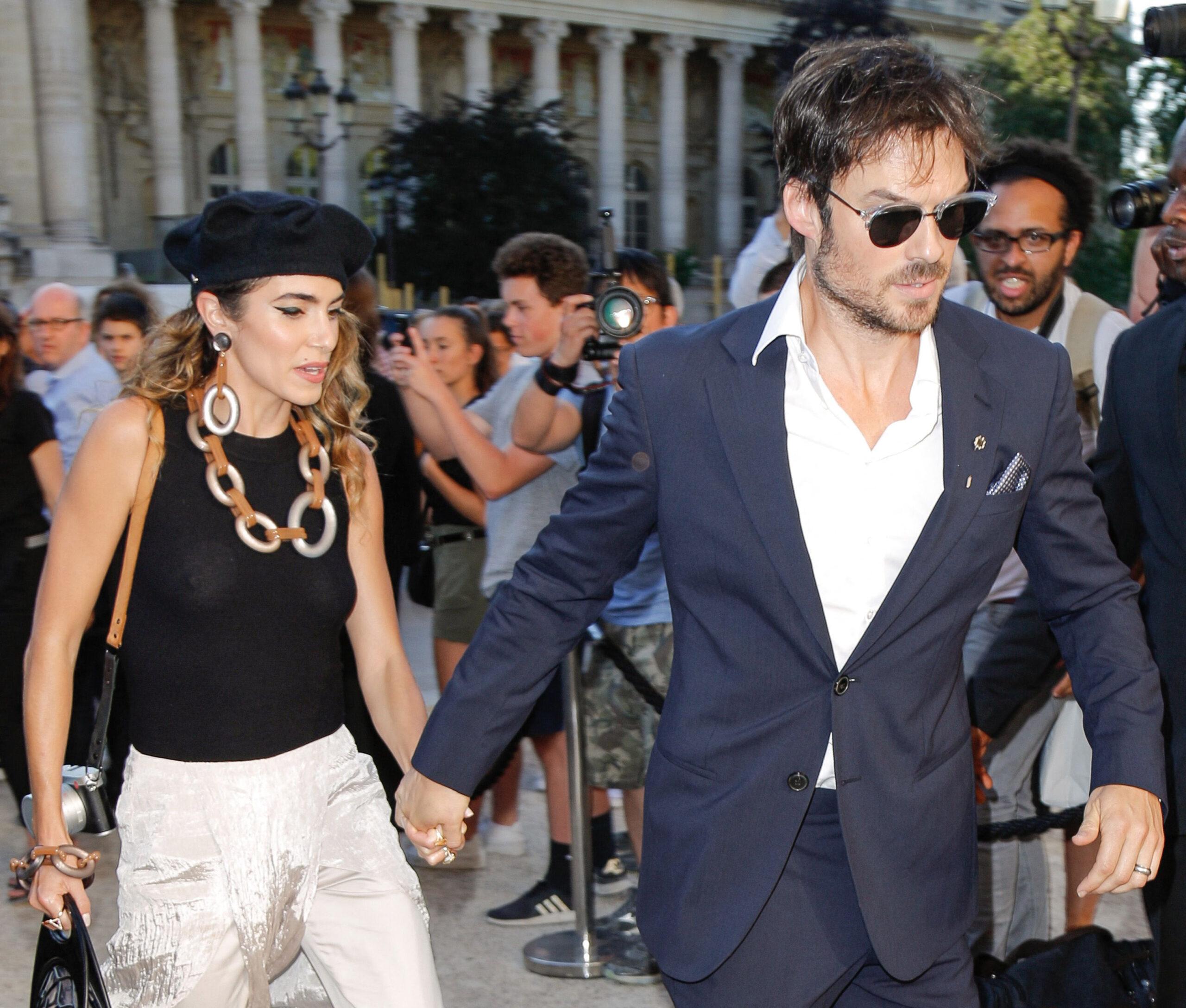 Ian Somerhalder e Nikki Reed no desfile de moda Giorgio Armani Prive