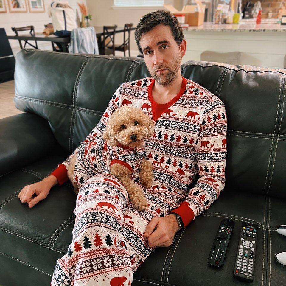 Matthew Lewis and his dog on Christmas