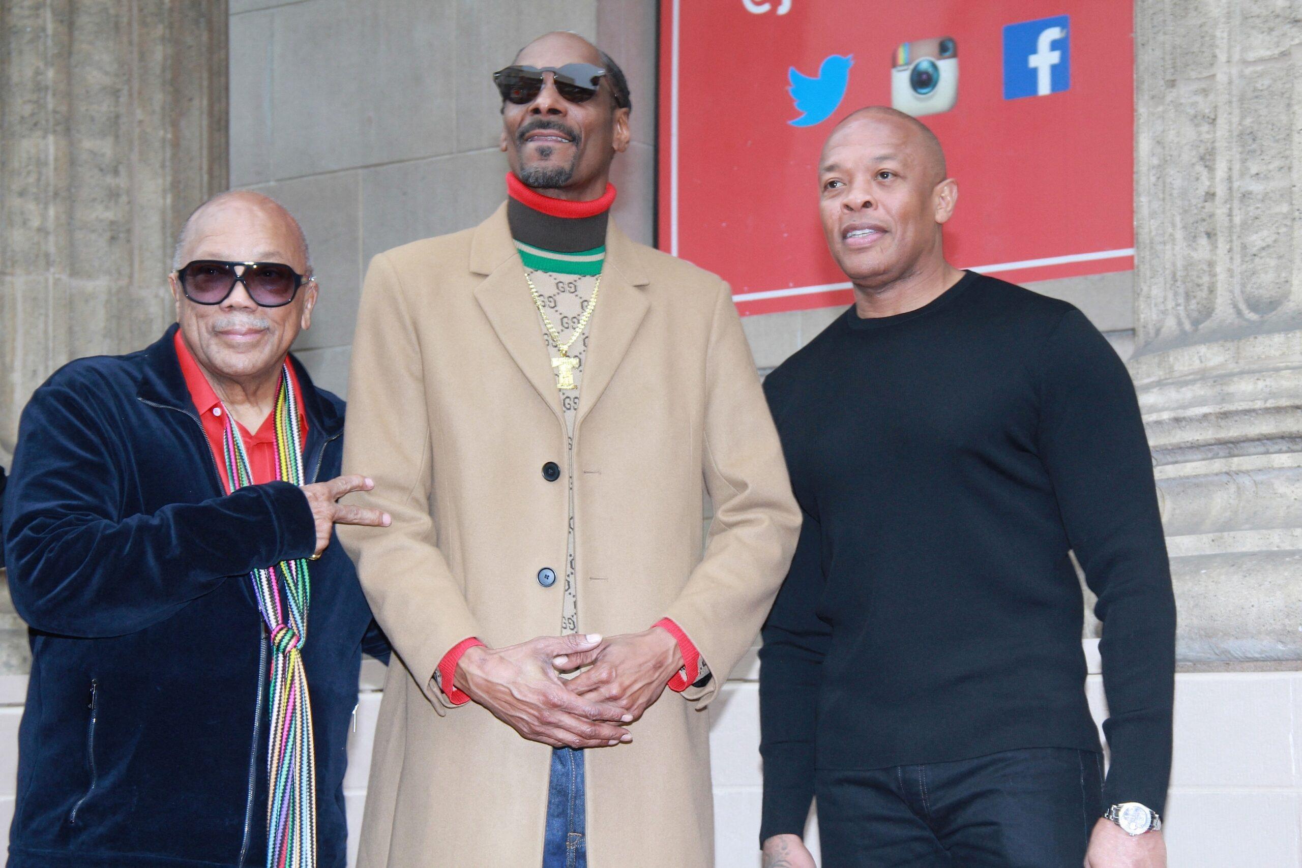 Quincy Jones, Snoop Dogg and Dr. Dre at Hollywood Chamber Of Commerce Honors SNOOP DOGG With Star On The Hollywood Walk Of Fame