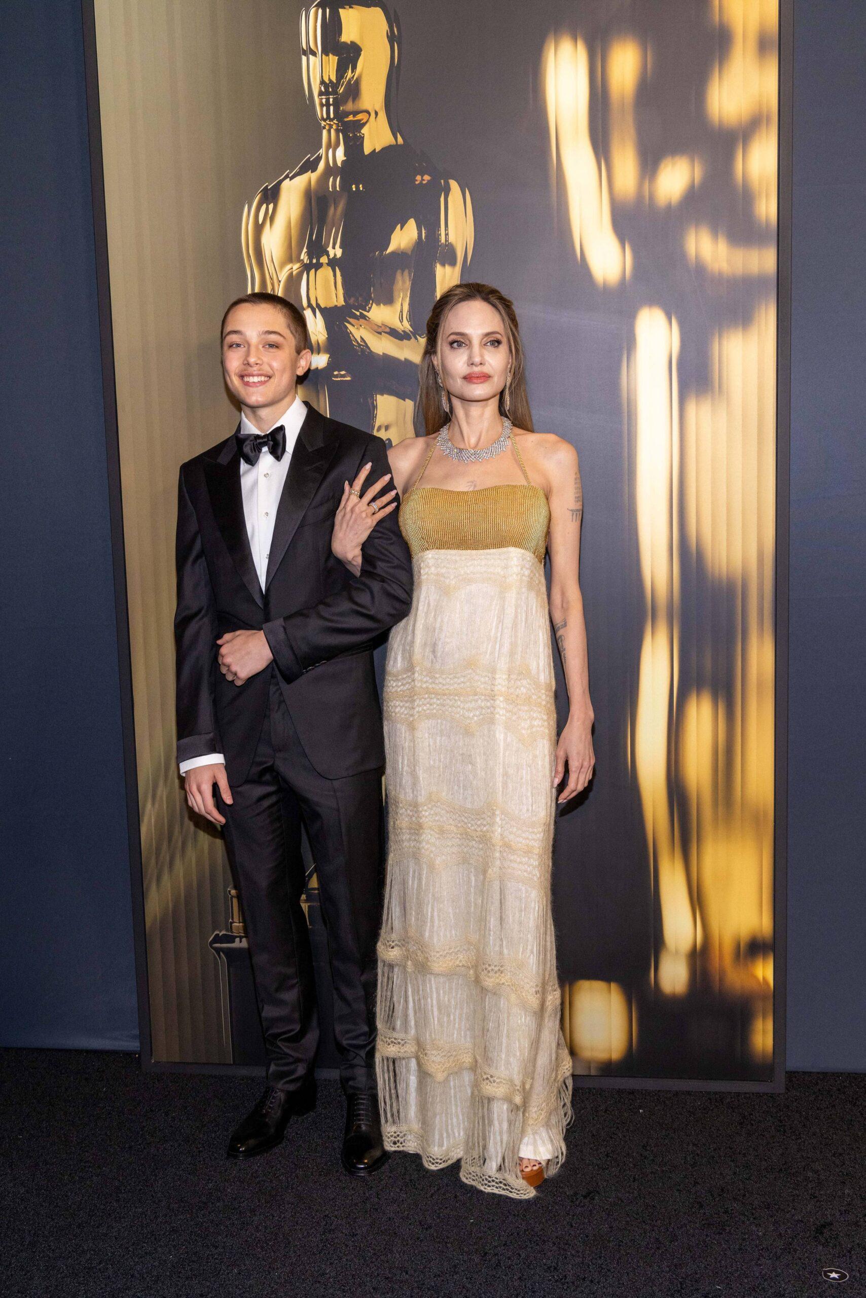 Knox Jolie-Pitt and Angelina Jolie arrive at the 15th Governors Awards in the Ray Dolby Ballroom at Ovation Hollywood 