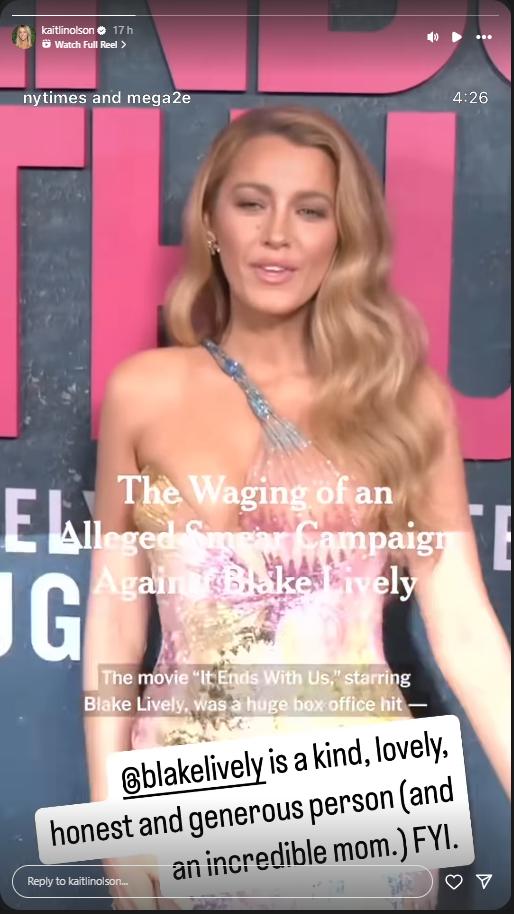 Kaitlin Olson's IG Stories post in support of Blake Lively